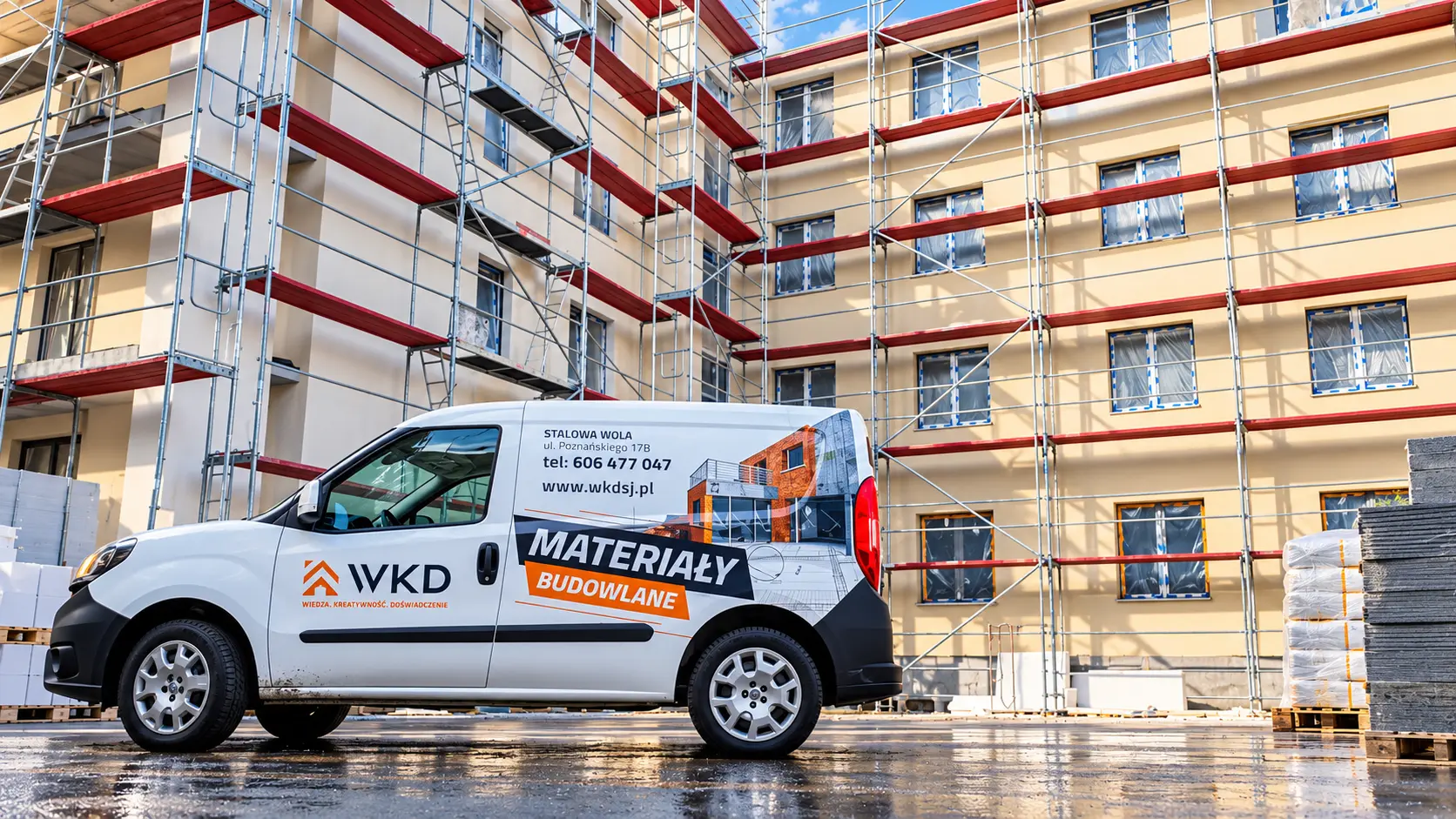 Samochód WKD przy dostawie materiałów na budowę